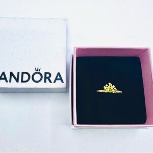Pandora 14k gold plated Princess Tiana Crown Tiara ring size 7